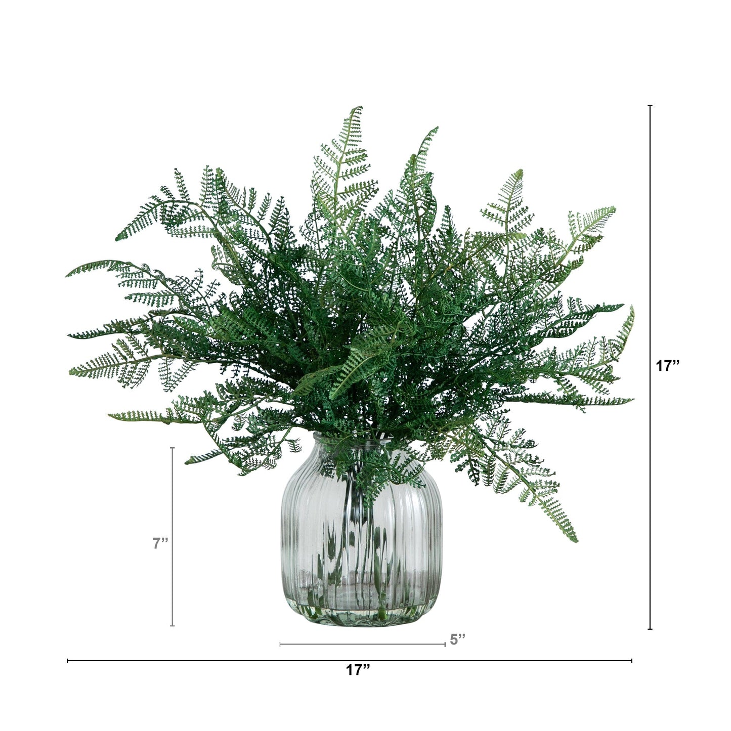 17” Artificial Forest Fern Arrangement in Glass Vase