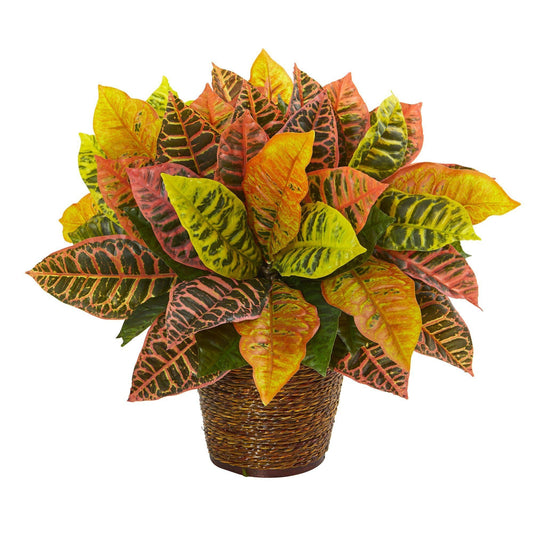 Plante artificielle de croton de jardin de 17 po dans un panier (Real Touch)