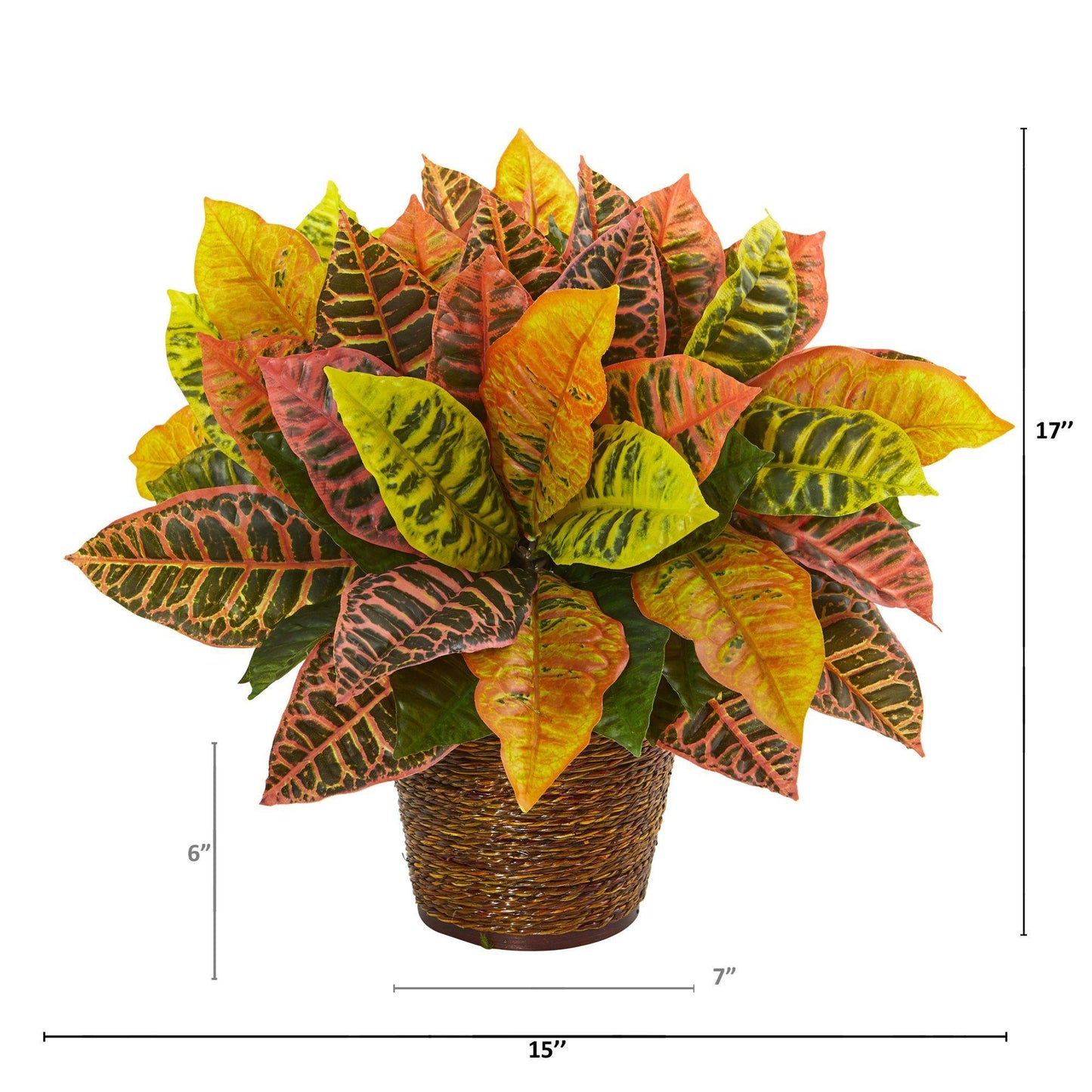 Plante artificielle de croton de jardin de 17 po dans un panier (Real Touch)