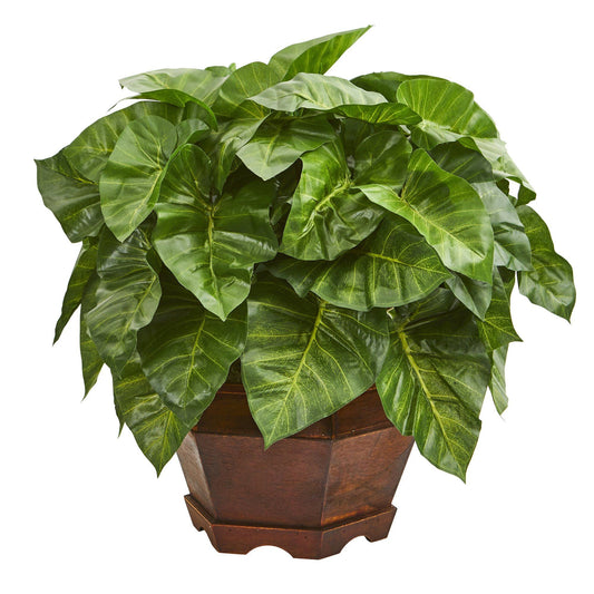 Planta artificial de taro de 17” en macetero decorativo