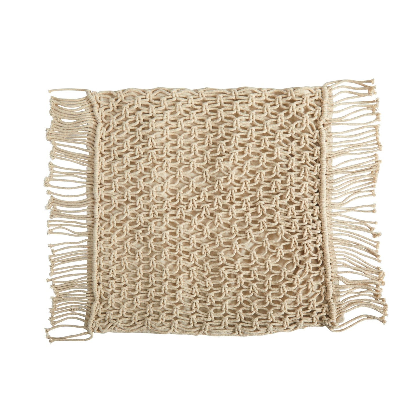 Funda de almohada decorativa tejida en macramé con flecos BOHO de 18"