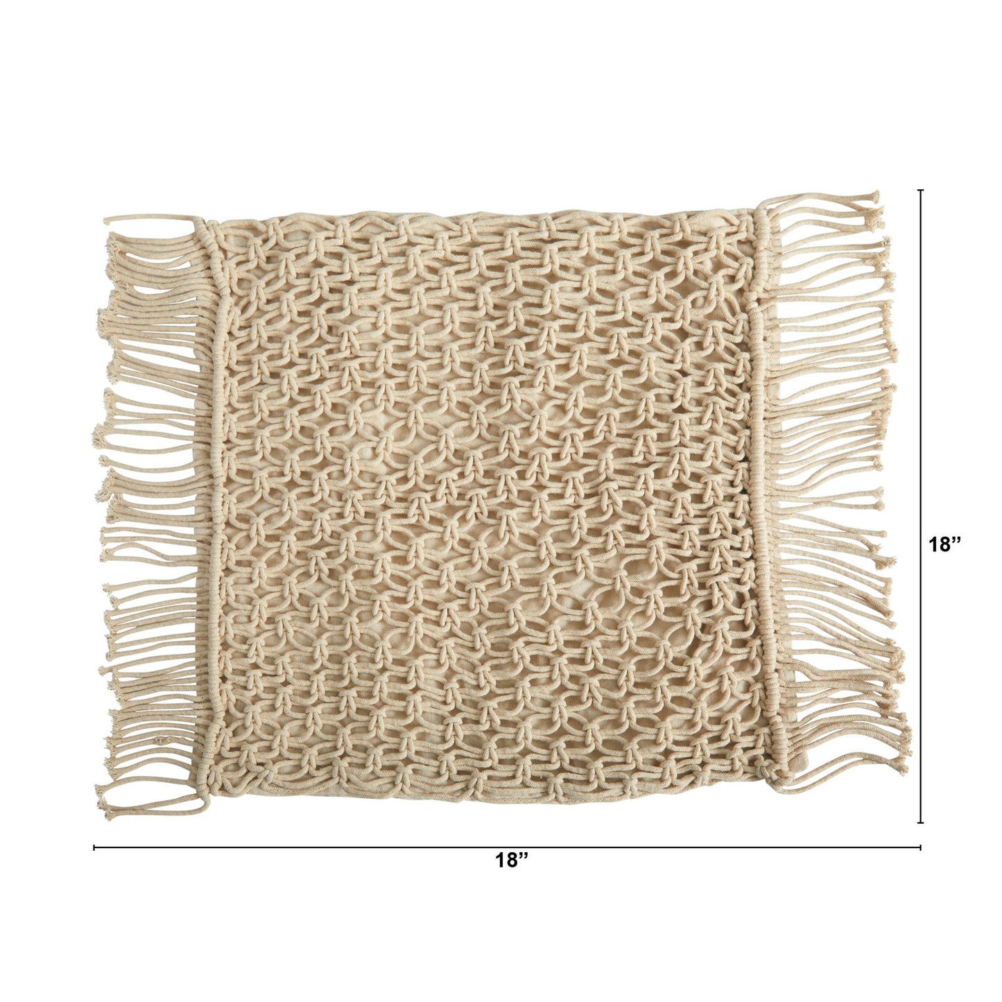 Funda de almohada decorativa tejida en macramé con flecos BOHO de 18"