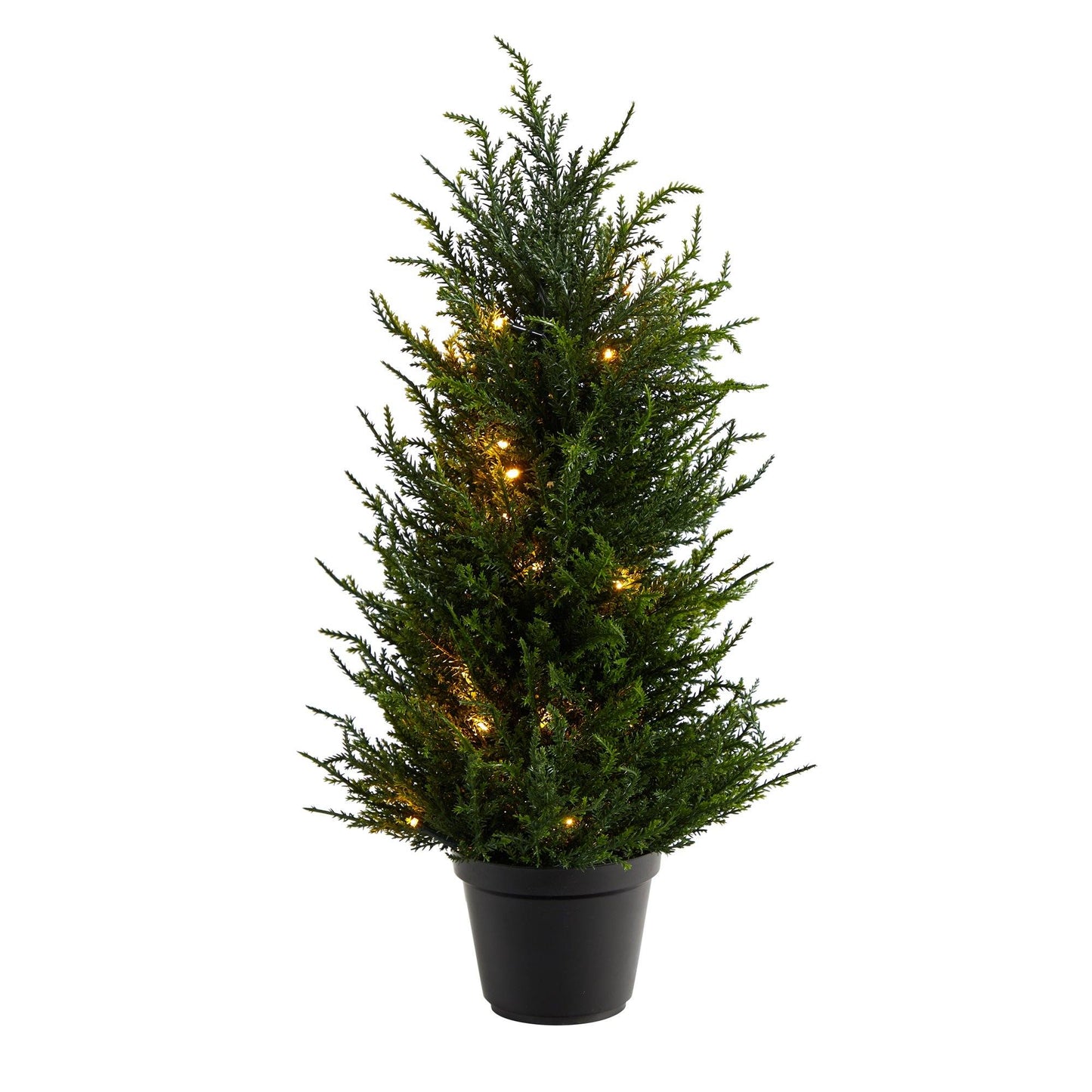 Árbol artificial de cedro de 18" con luces LED, resistente a los rayos UV (interior/exterior)