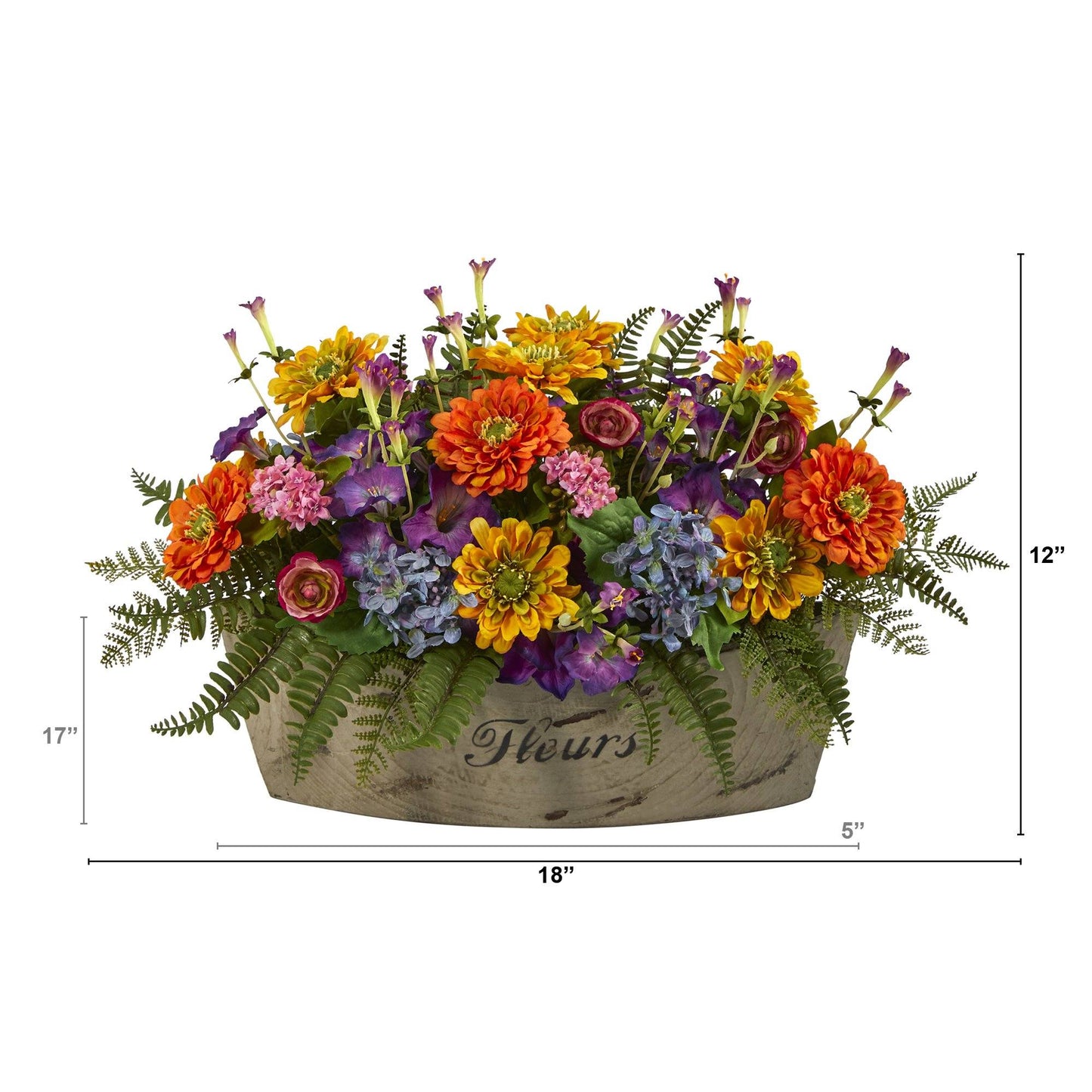 Arreglo de flores artificiales variadas de 18" en jarrón decorativo