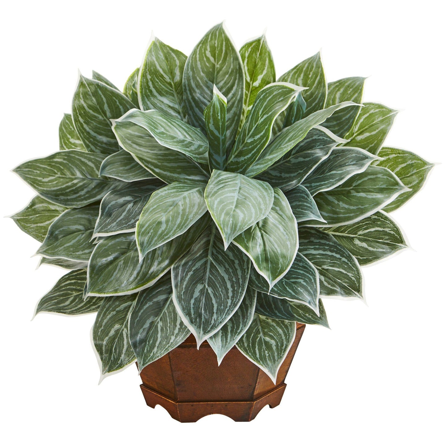 Planta artificial Aglaonema plateada de 18" en macetero decorativo (tacto real)