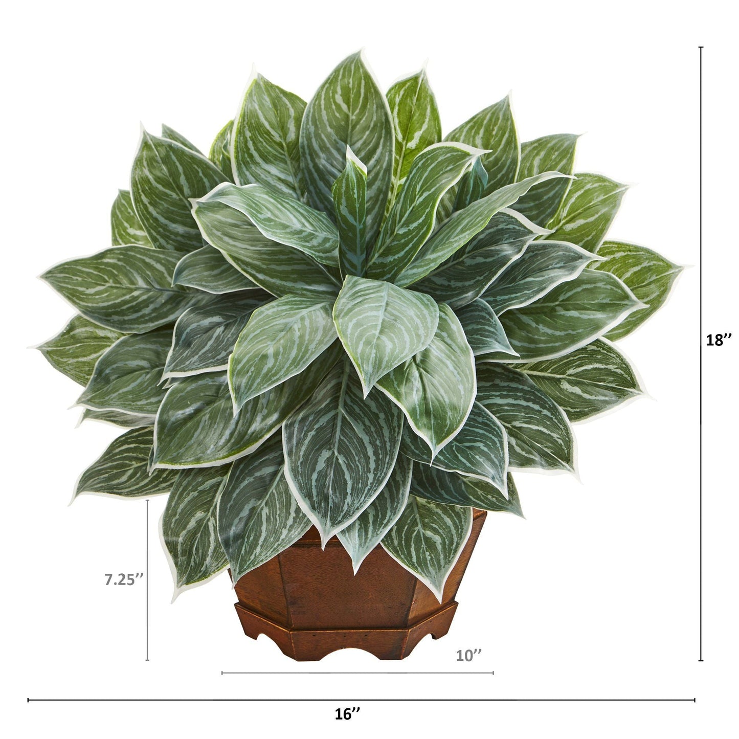 Planta artificial Aglaonema plateada de 18" en macetero decorativo (tacto real)