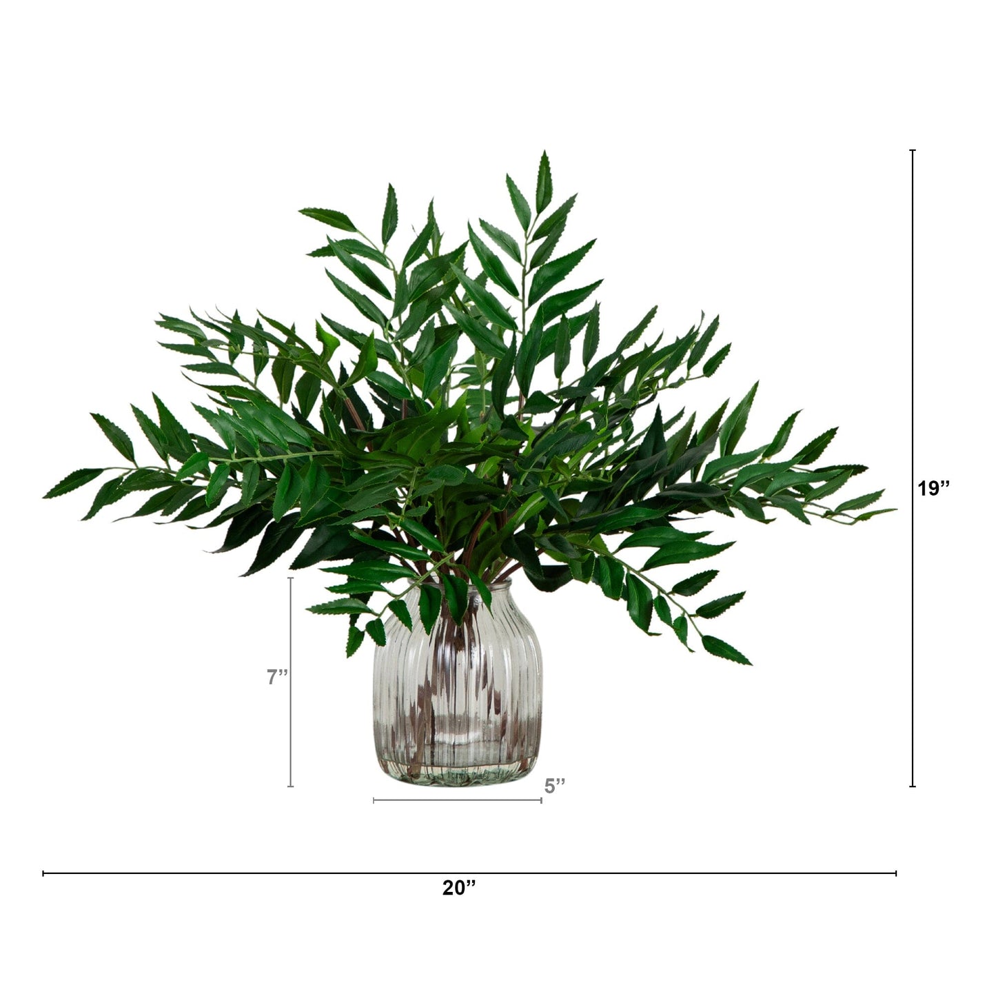 19” Palmate Fern Arrangement in Glass Vase