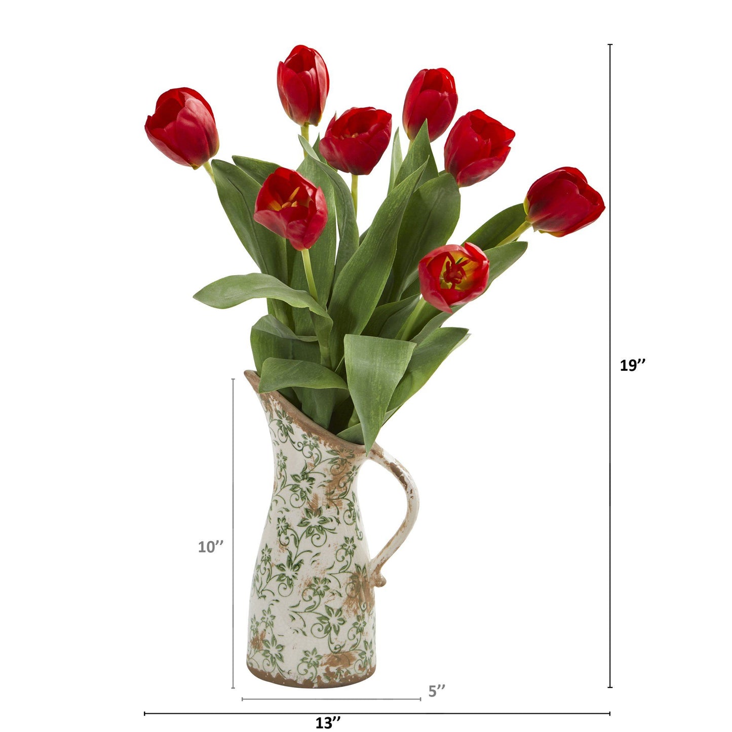 Arreglo de tulipanes artificiales de 19” en jarra floral