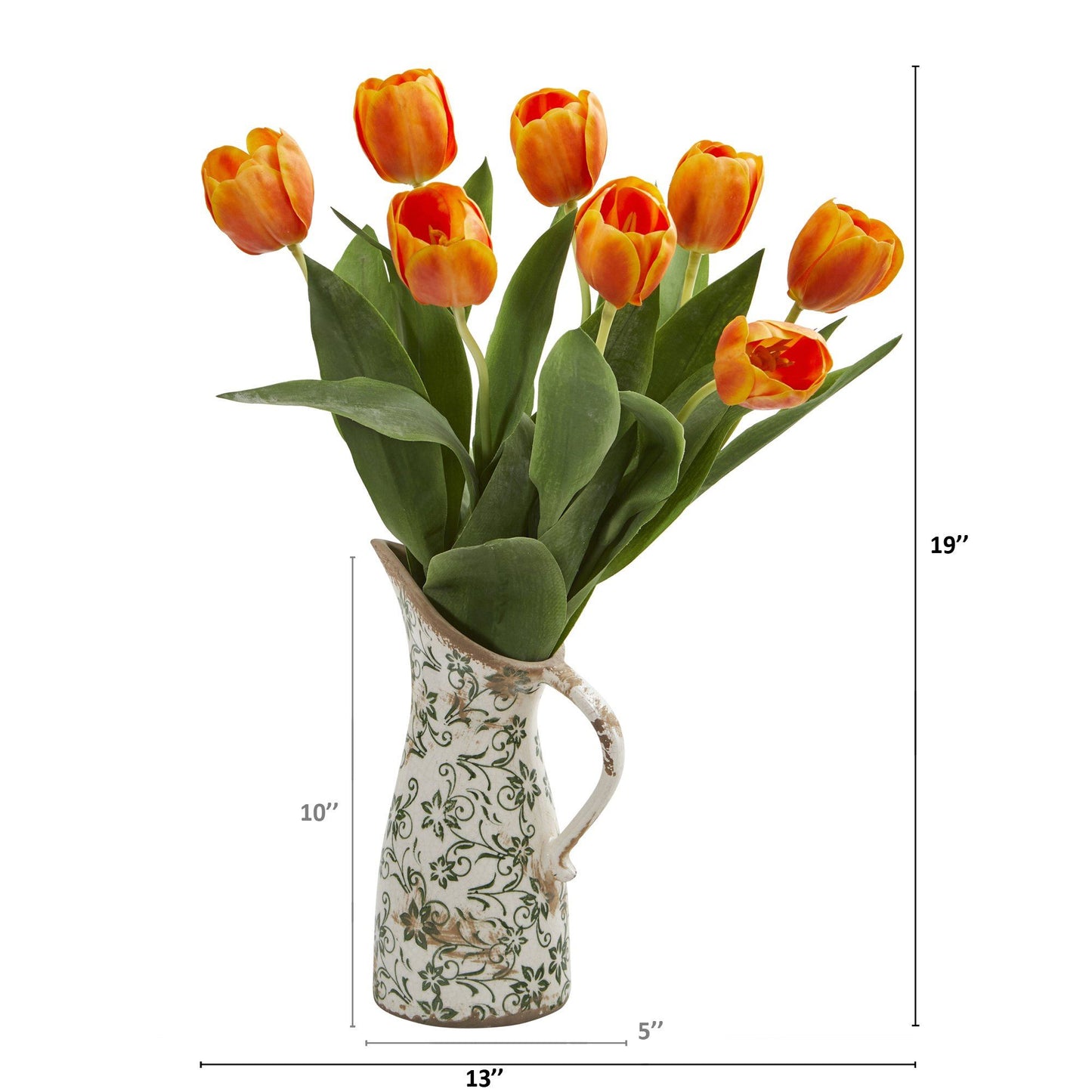 Arreglo de tulipanes artificiales de 19” en jarra floral