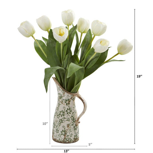 Arreglo de tulipanes artificiales de 19” en jarra floral