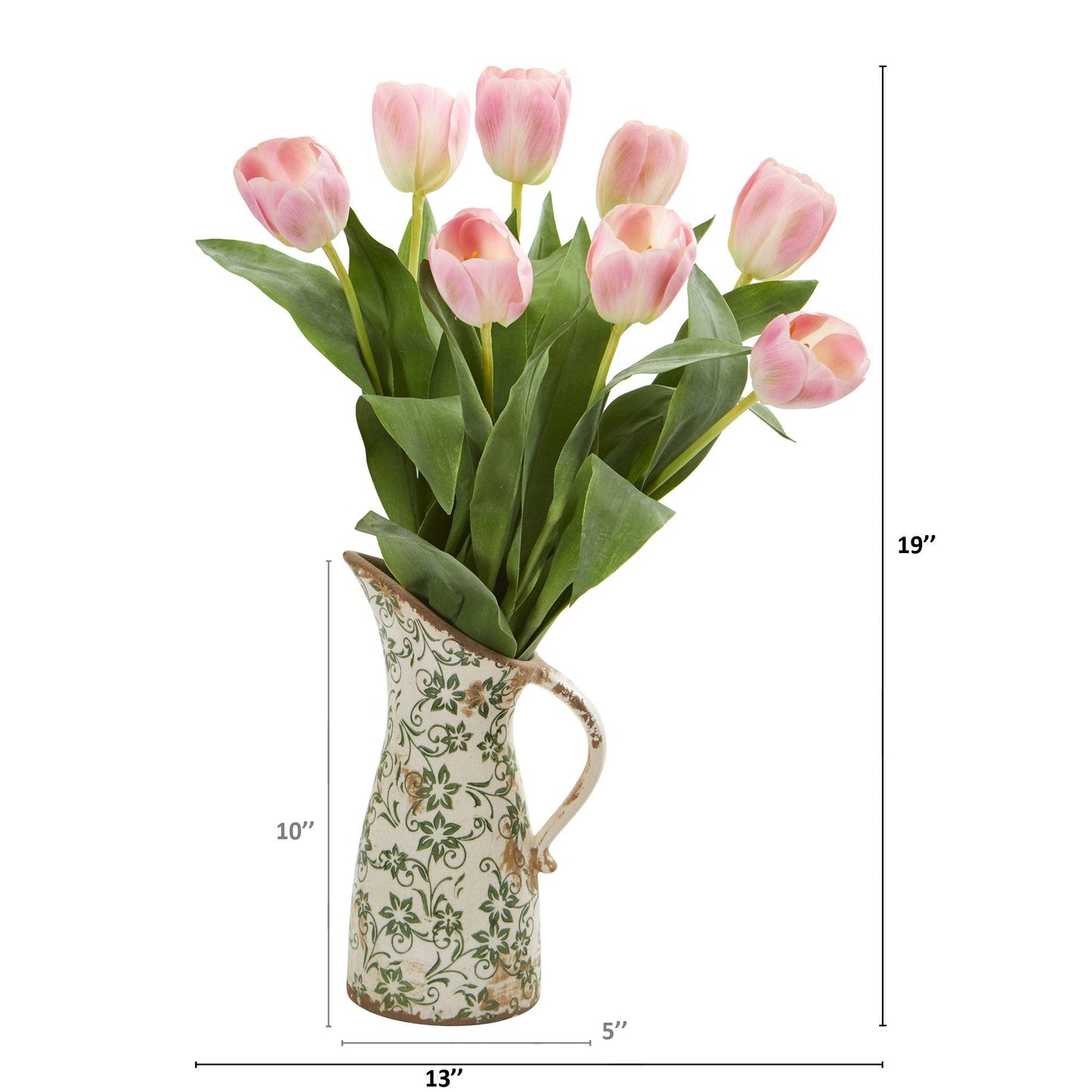 Arreglo de tulipanes artificiales de 19” en jarra floral