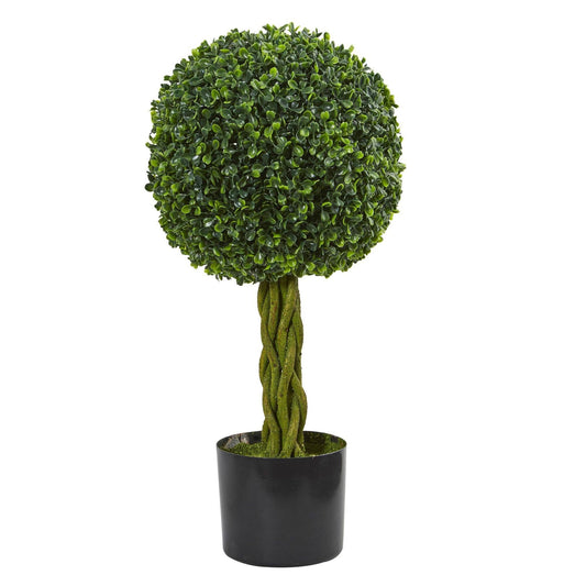 Árbol artificial de 2 pies con forma de bola de boj y tronco tejido, resistente a los rayos UV (para interior y exterior)