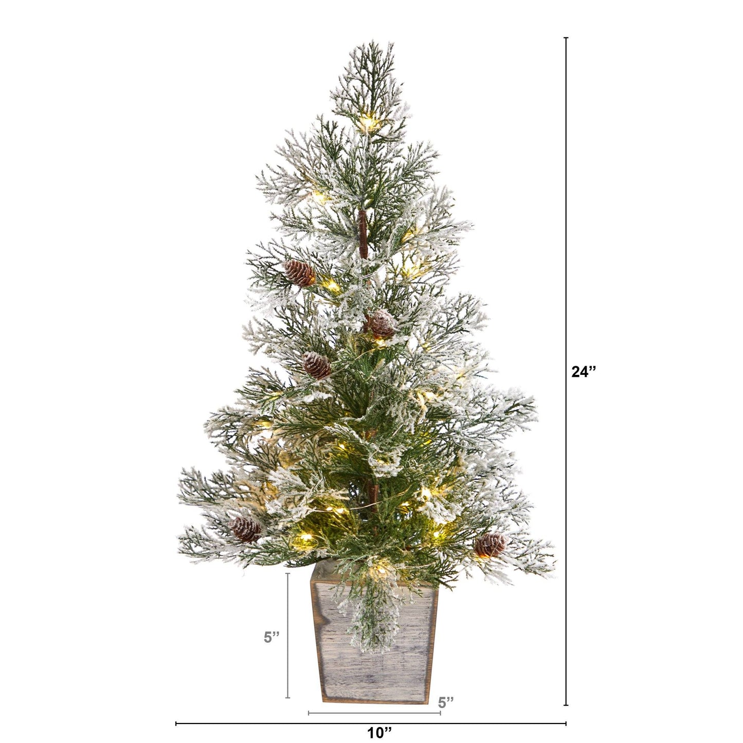 Árbol de Navidad artificial preiluminado esmerilado de 2 pies con piñas en maceta decorativa