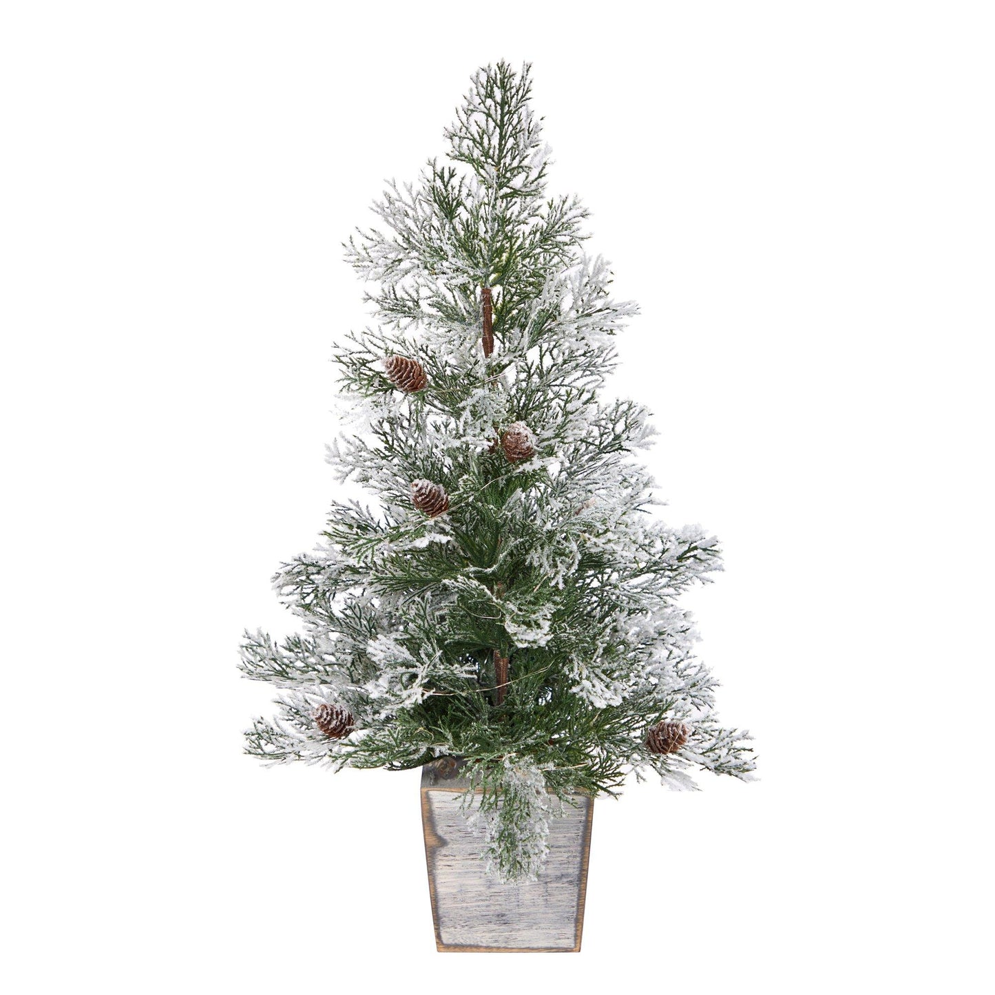 Árbol de Navidad artificial preiluminado esmerilado de 2 pies con piñas en maceta decorativa