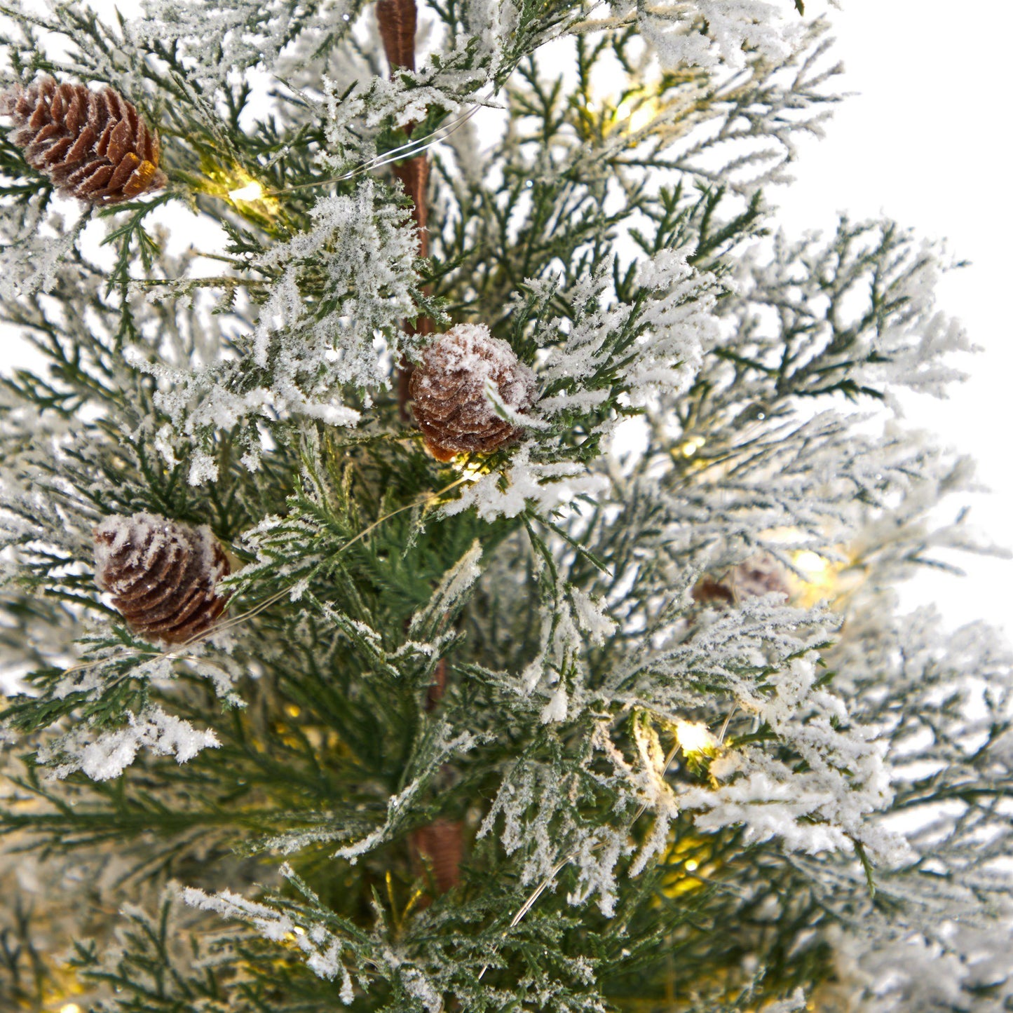 Árbol de Navidad artificial preiluminado esmerilado de 2 pies con piñas en maceta decorativa