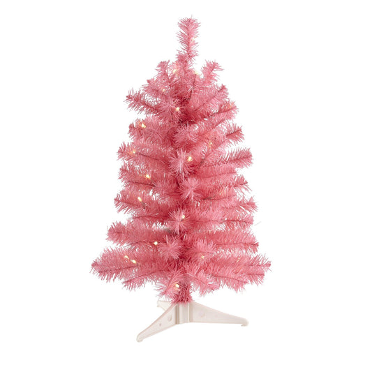 Árbol de Navidad artificial rosa de 2 pies con 35 luces LED y 72 ramas flexibles