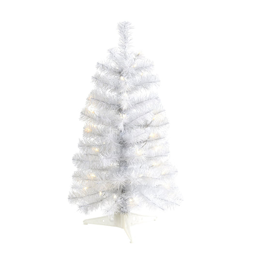 Árbol de Navidad artificial blanco de 2 pies con 35 luces LED y 72 ramas flexibles