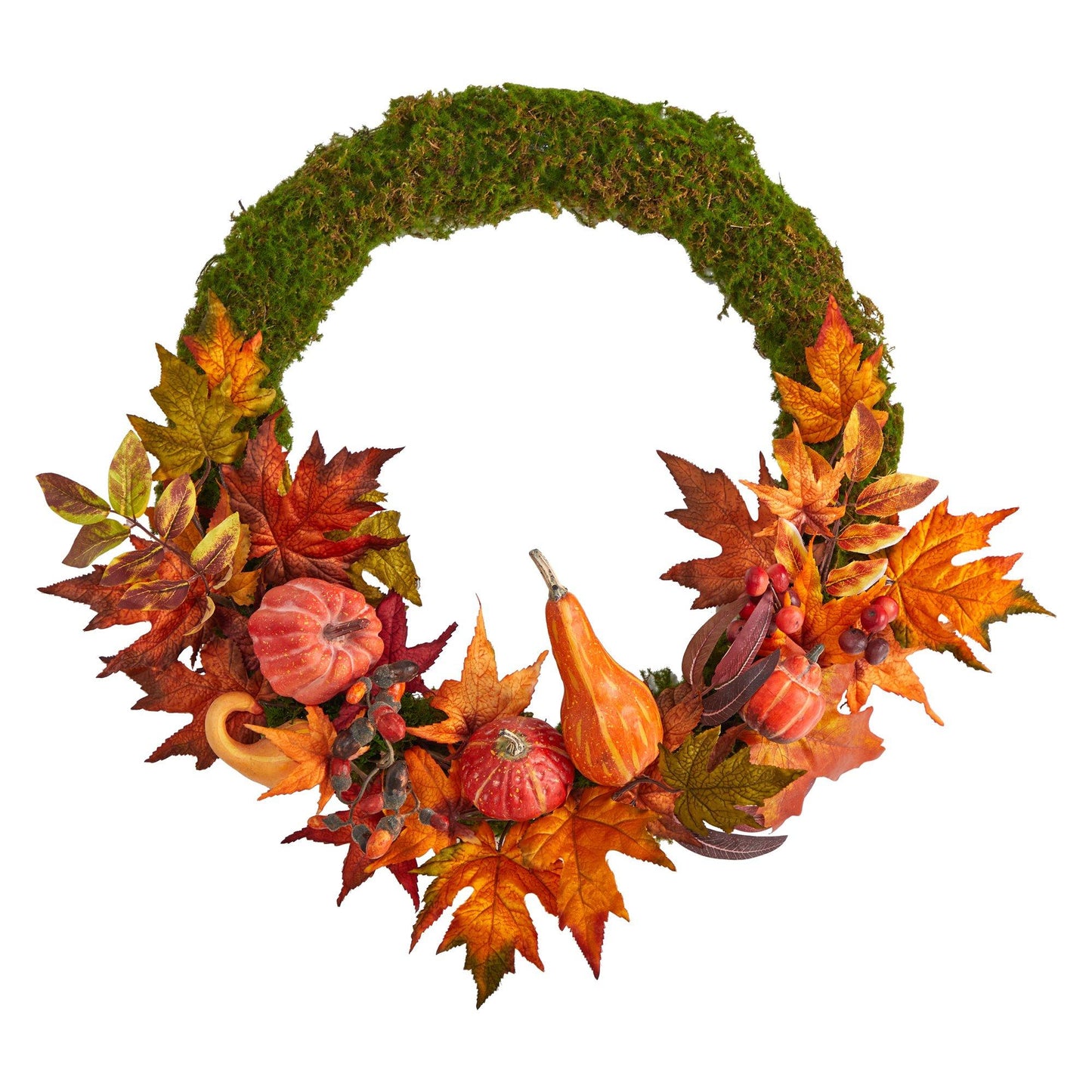 Couronne artificielle de 20 po avec citrouille d'automne, courge et feuille d'érable d'automne