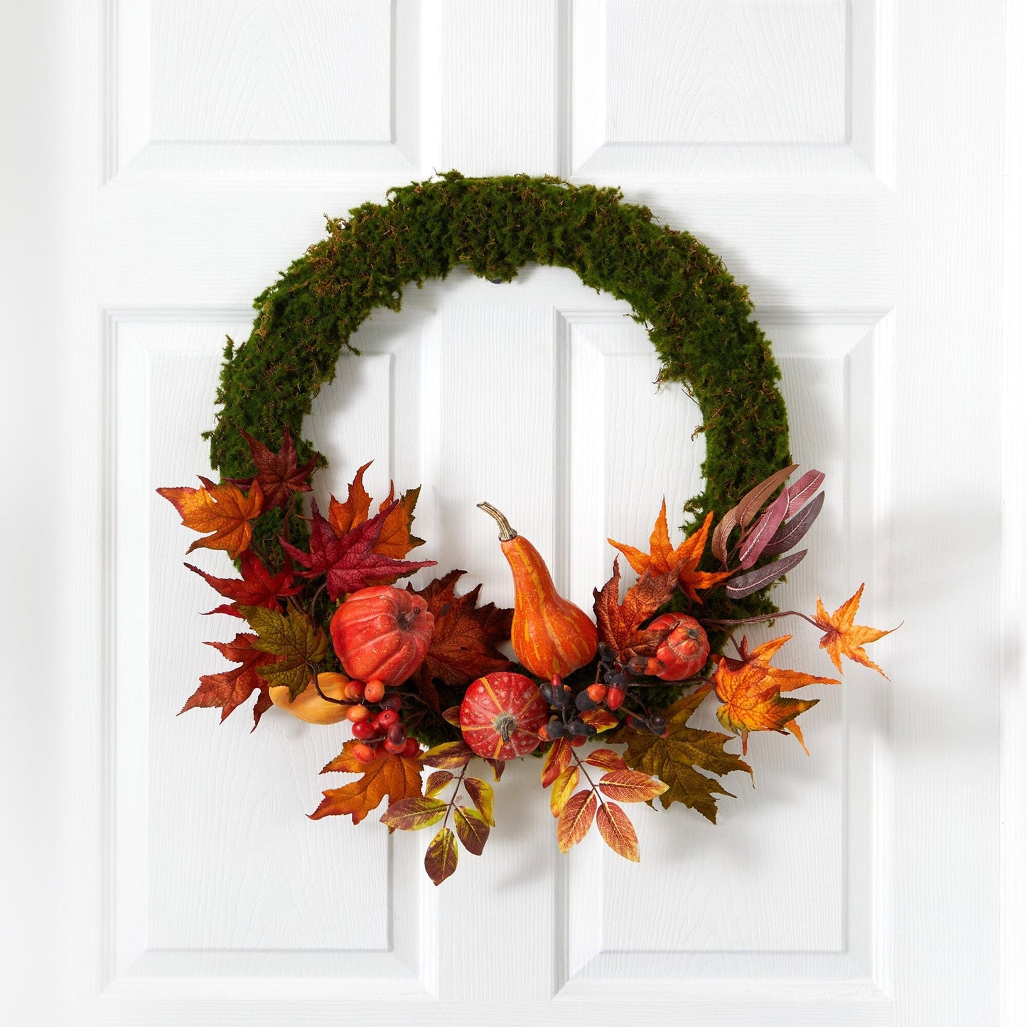 Couronne artificielle de 20 po avec citrouille d'automne, courge et feuille d'érable d'automne