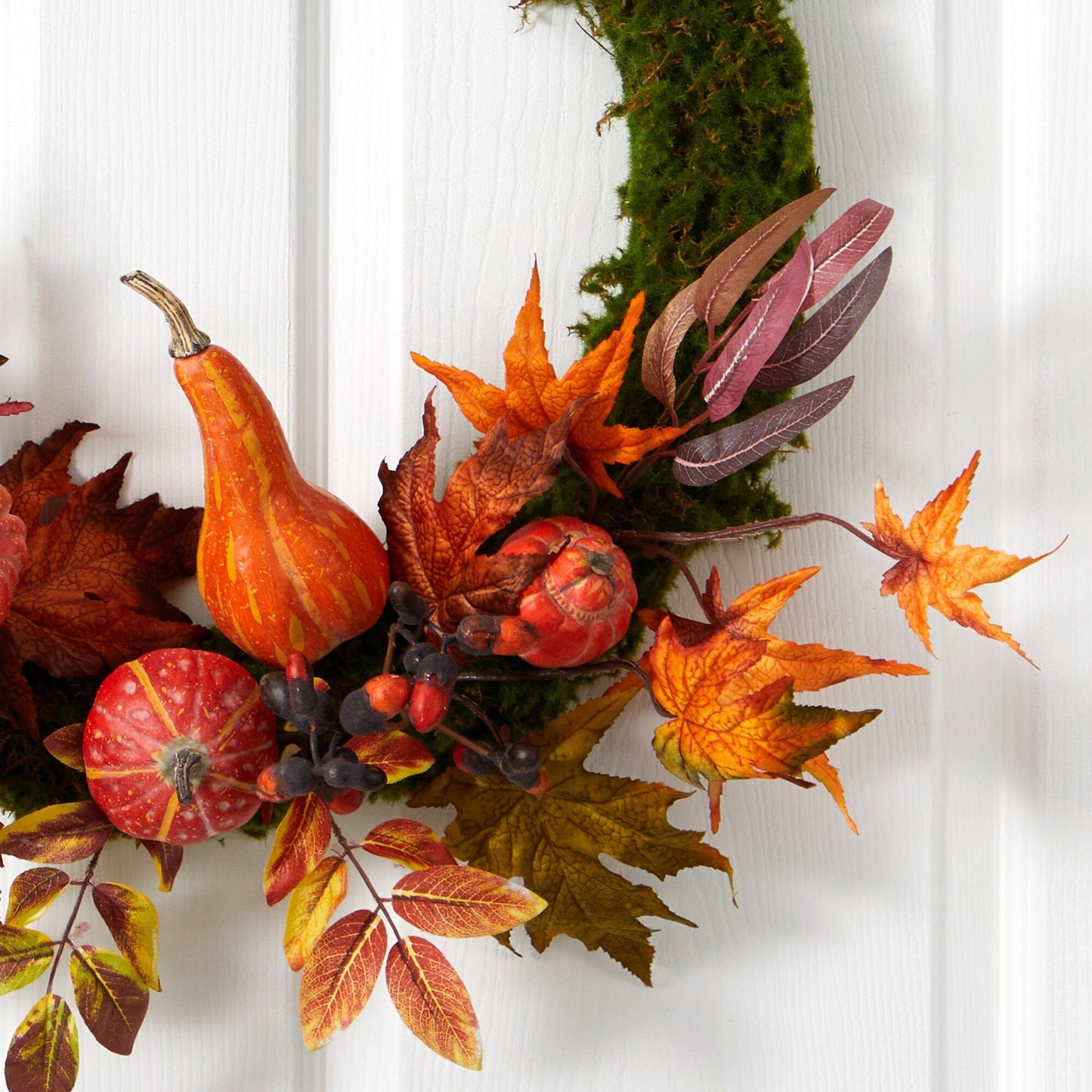 Couronne artificielle de 20 po avec citrouille d'automne, courge et feuille d'érable d'automne