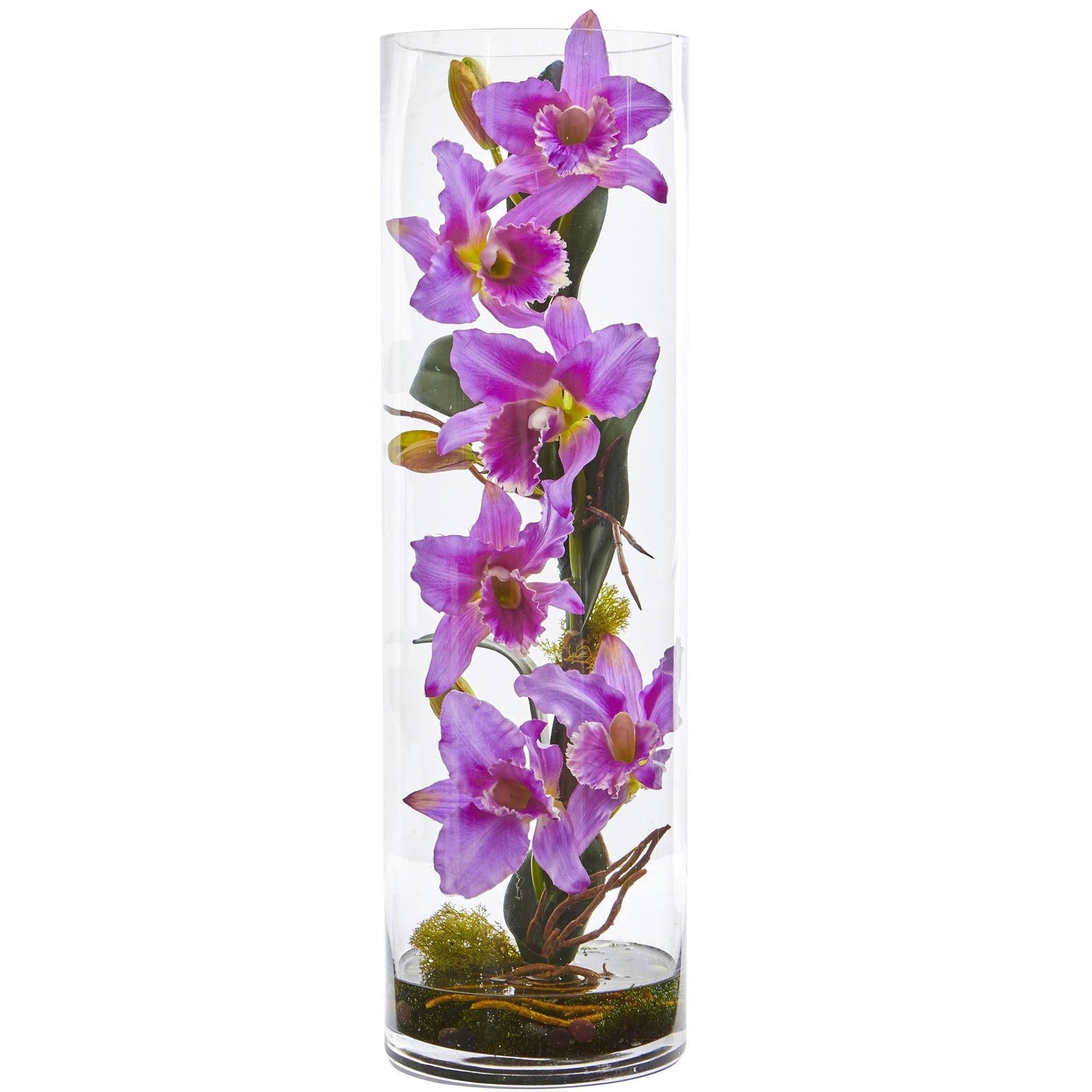 Arreglo floral artificial de orquídea Cattleya de 20'' en jarrón cilíndrico