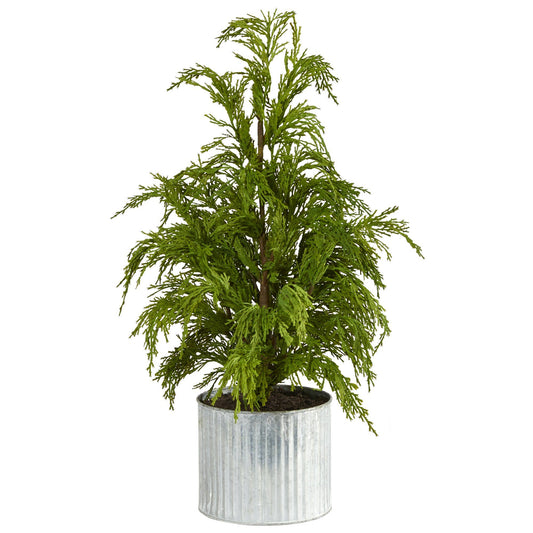 Árbol de Navidad artificial de pino cedro de 20" con "aspecto natural" en maceta decorativa