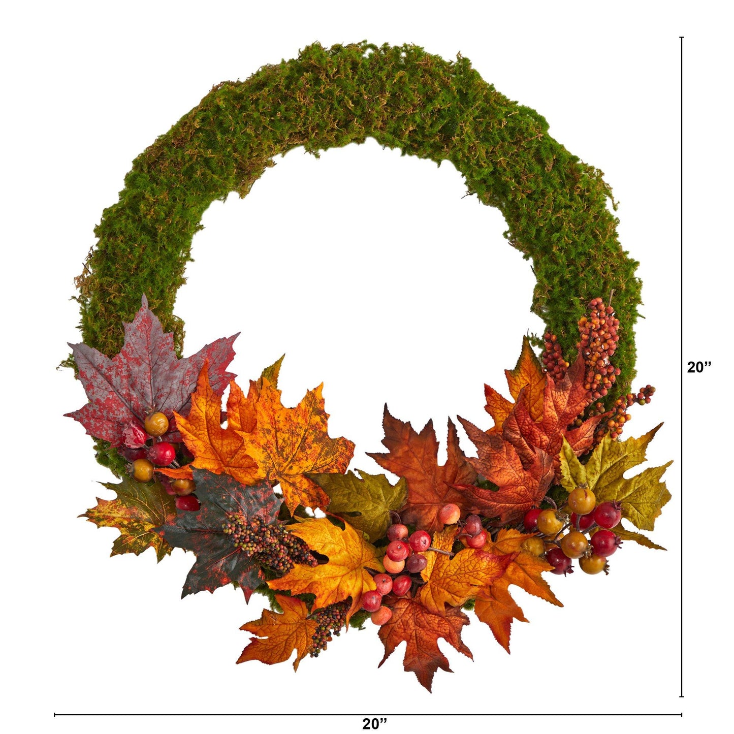 Couronne d'automne artificielle de 20 po avec feuilles d'érable et baies