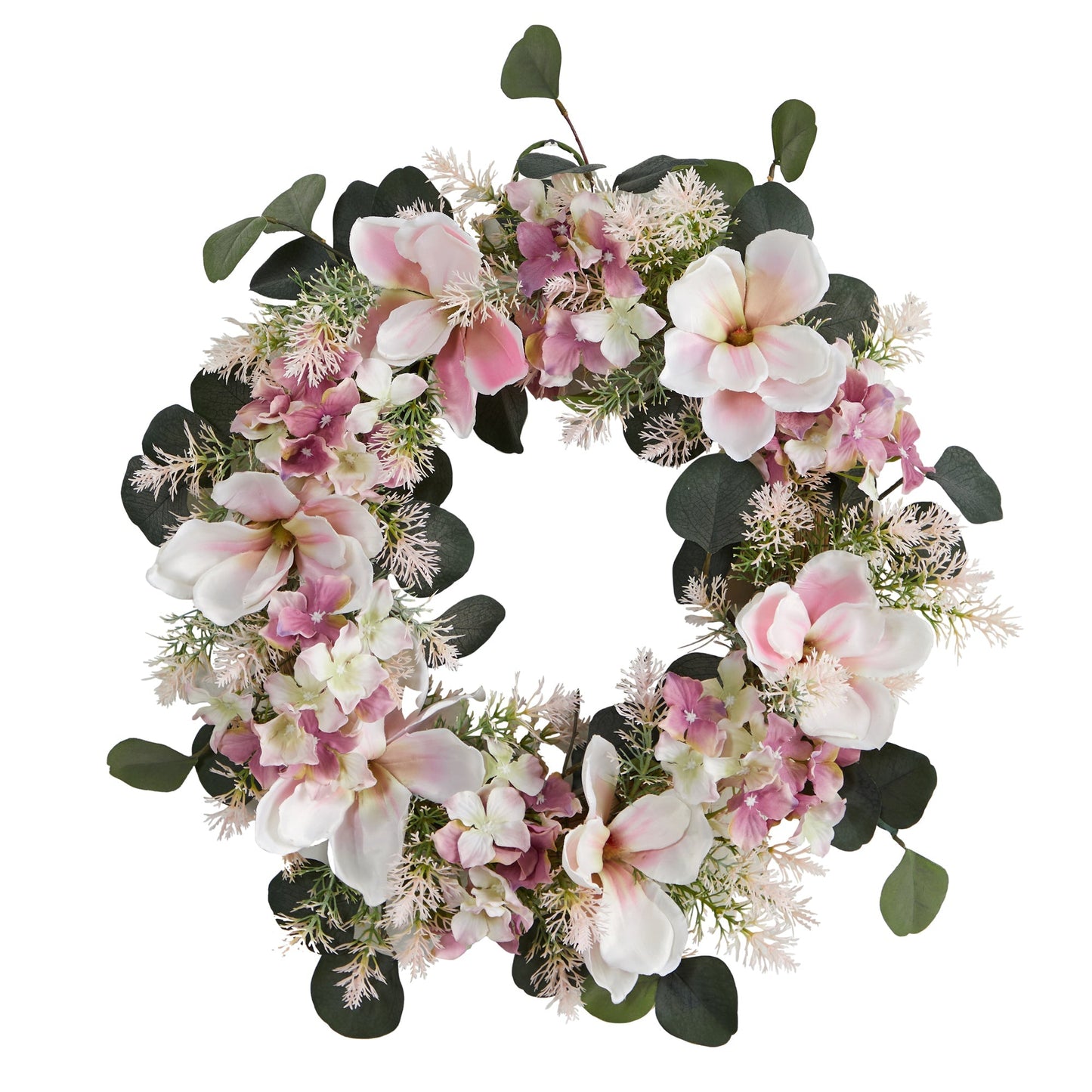 20” Hydrangea and Magnolia Artificial Wreath