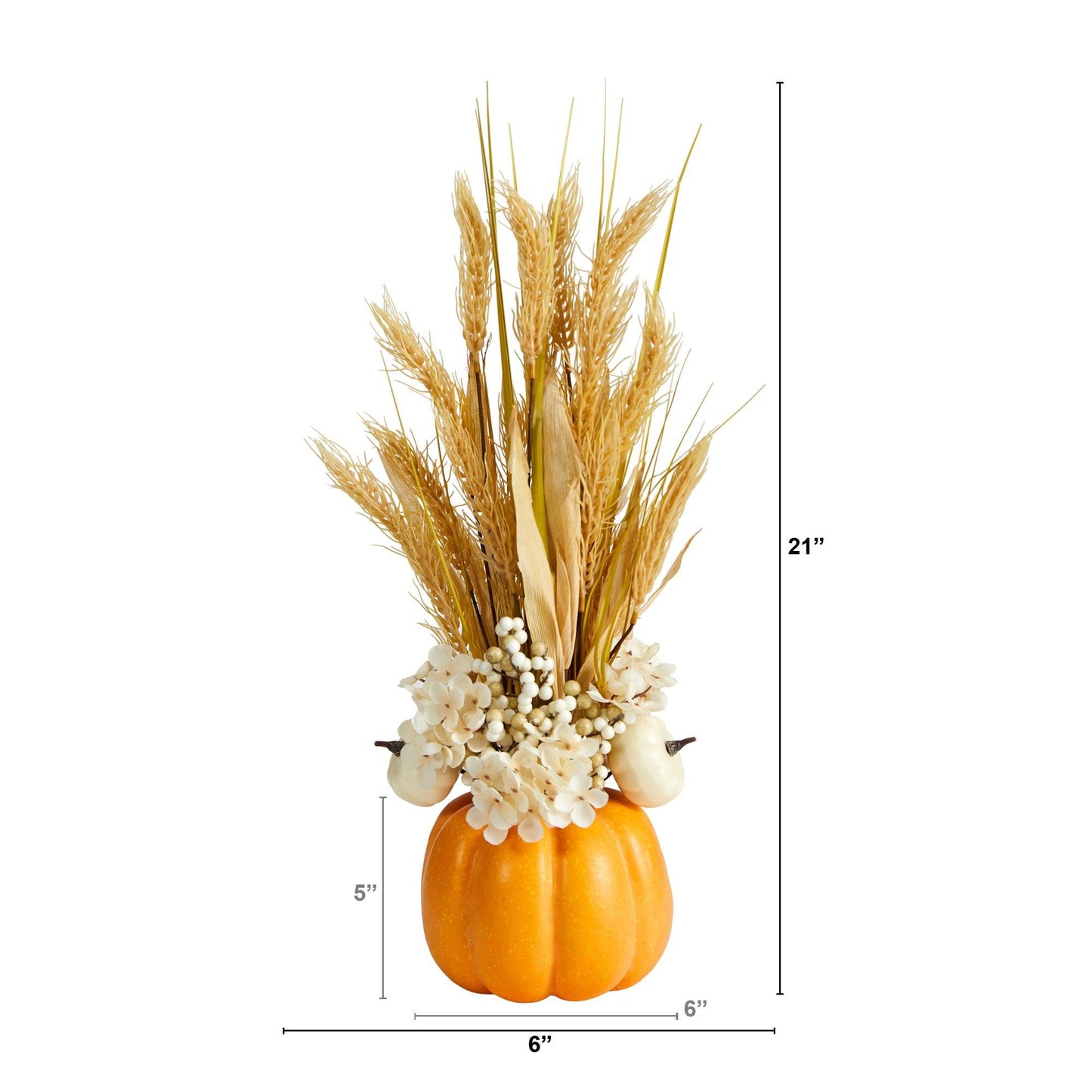 Arreglo artificial de calabaza y trigo seco de otoño de 21" en jarrón decorativo con forma de calabaza