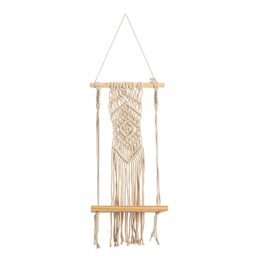 Étagère en macramé en bois Boho Chic de 22 po avec tissage en losange