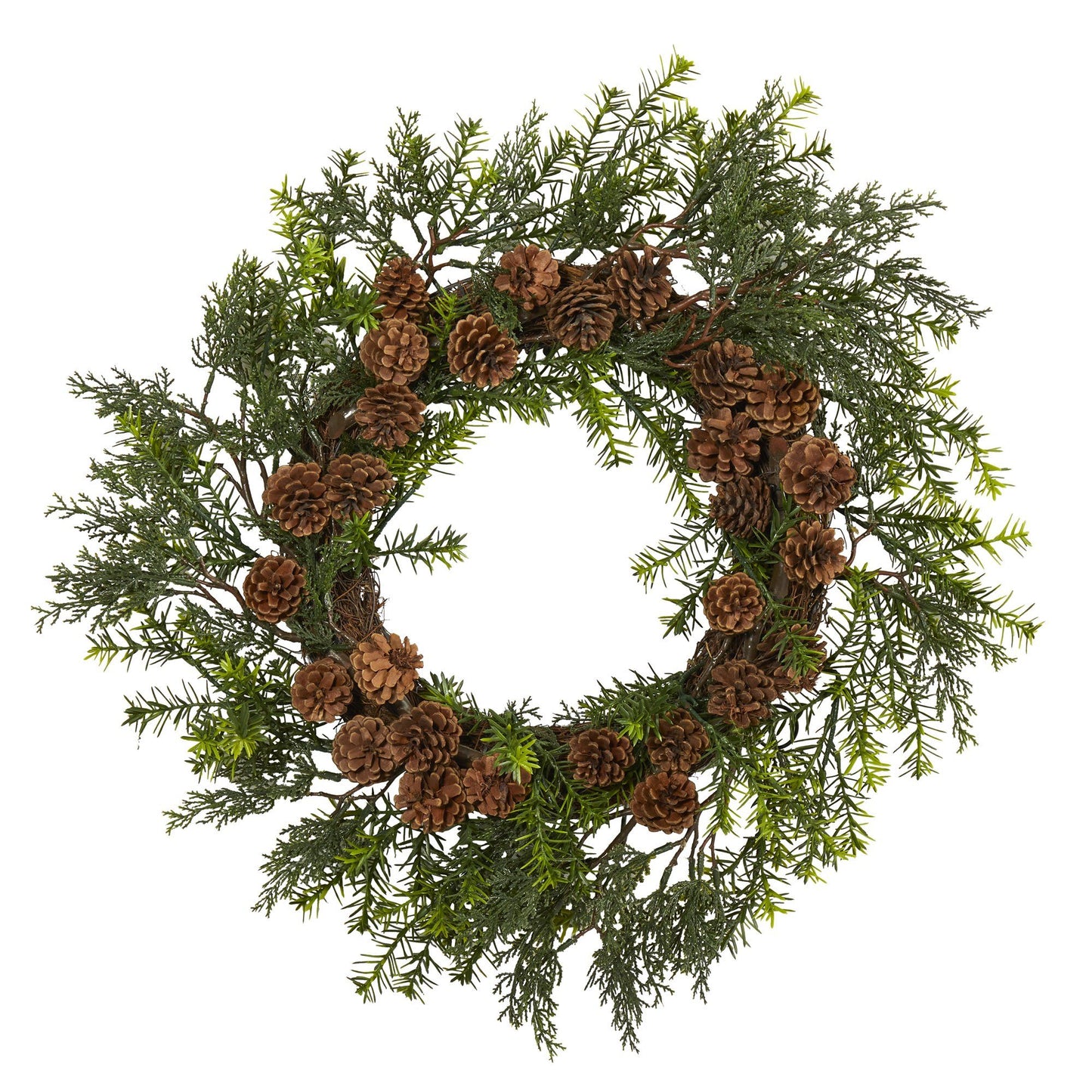 22” Cedar, Grass and Pine Cone Artificial Wreath UV Resistant (Indoor/Outdoor)