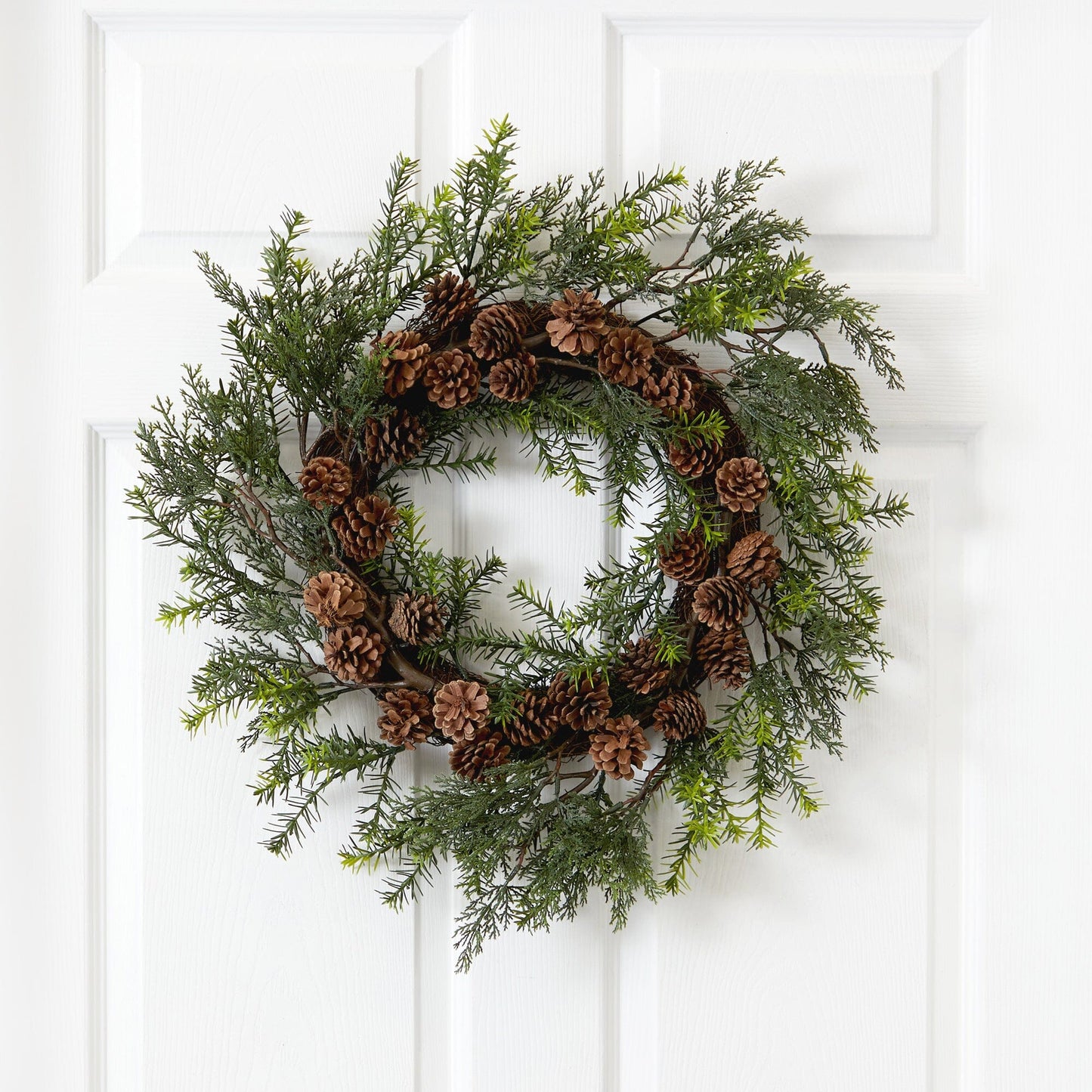 22” Cedar, Grass and Pine Cone Artificial Wreath UV Resistant (Indoor/Outdoor)