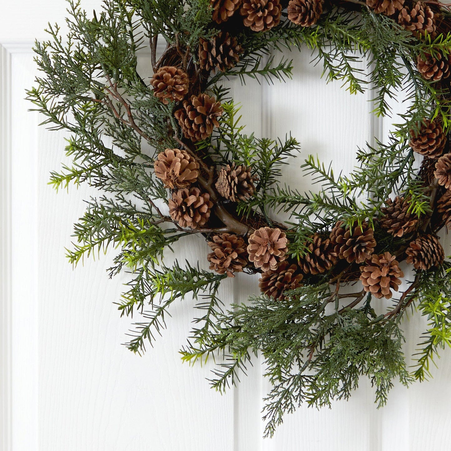 22” Cedar, Grass and Pine Cone Artificial Wreath UV Resistant (Indoor/Outdoor)