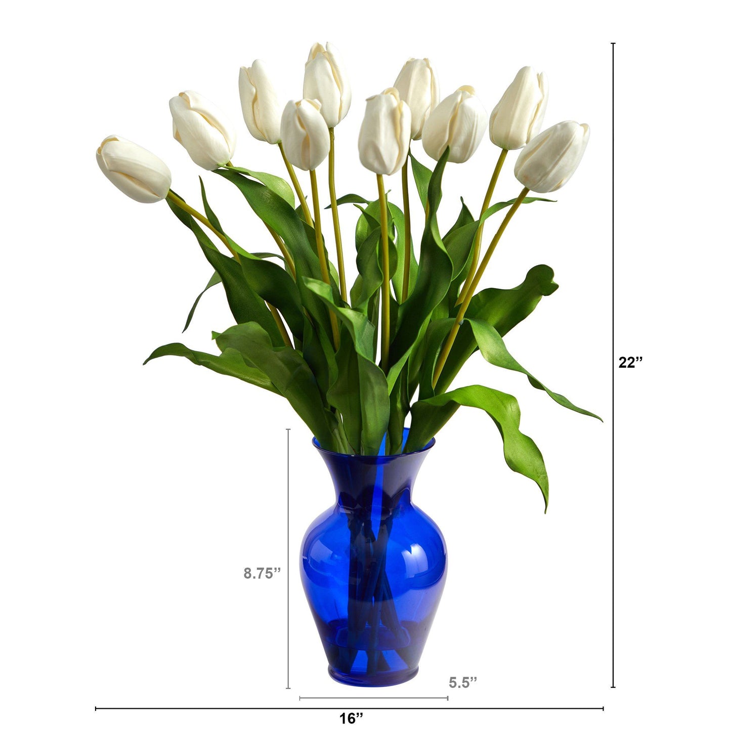 22” Dutch Tulip Artificial Arrangement in Blue Colored Vase