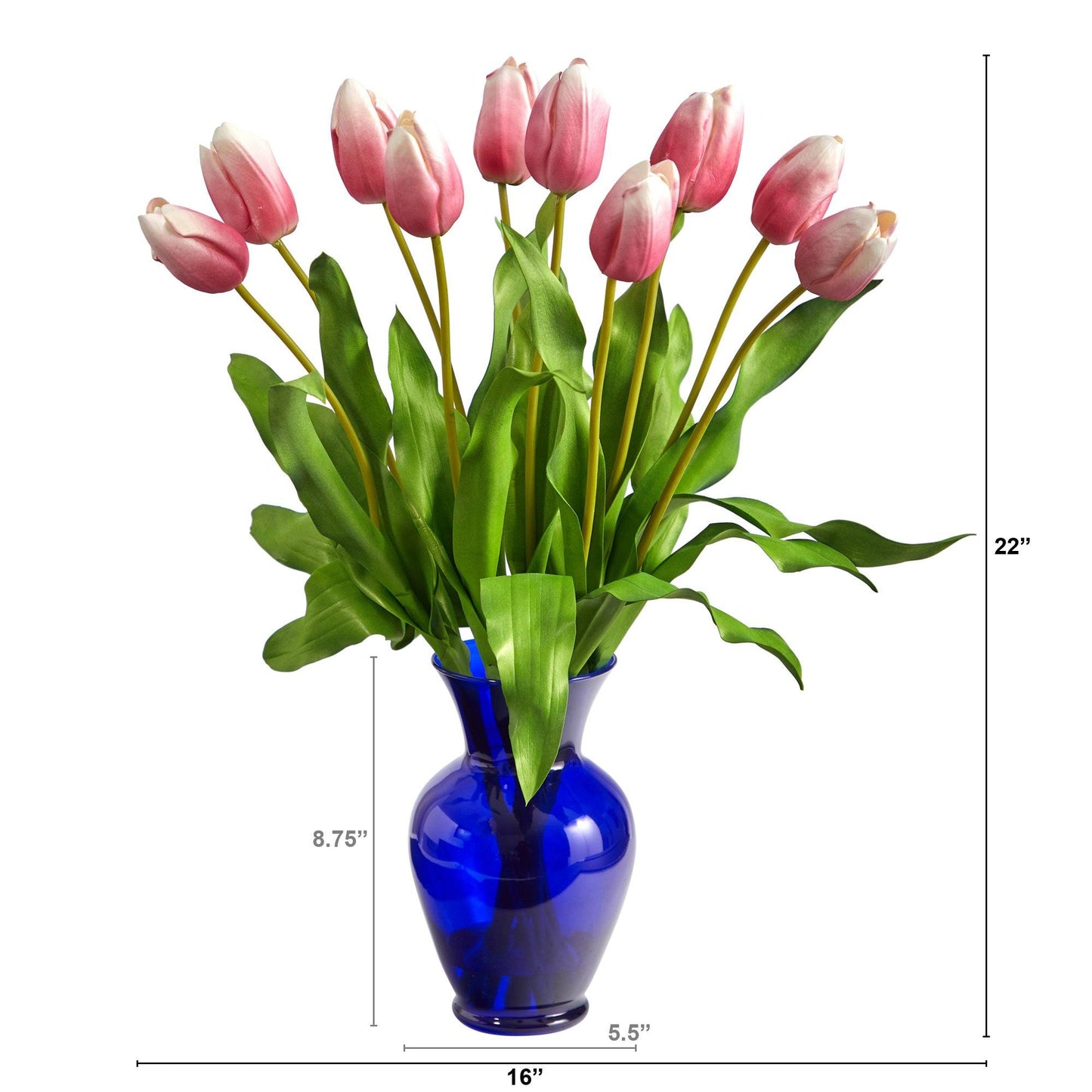 22” Dutch Tulip Artificial Arrangement in Blue Colored Vase