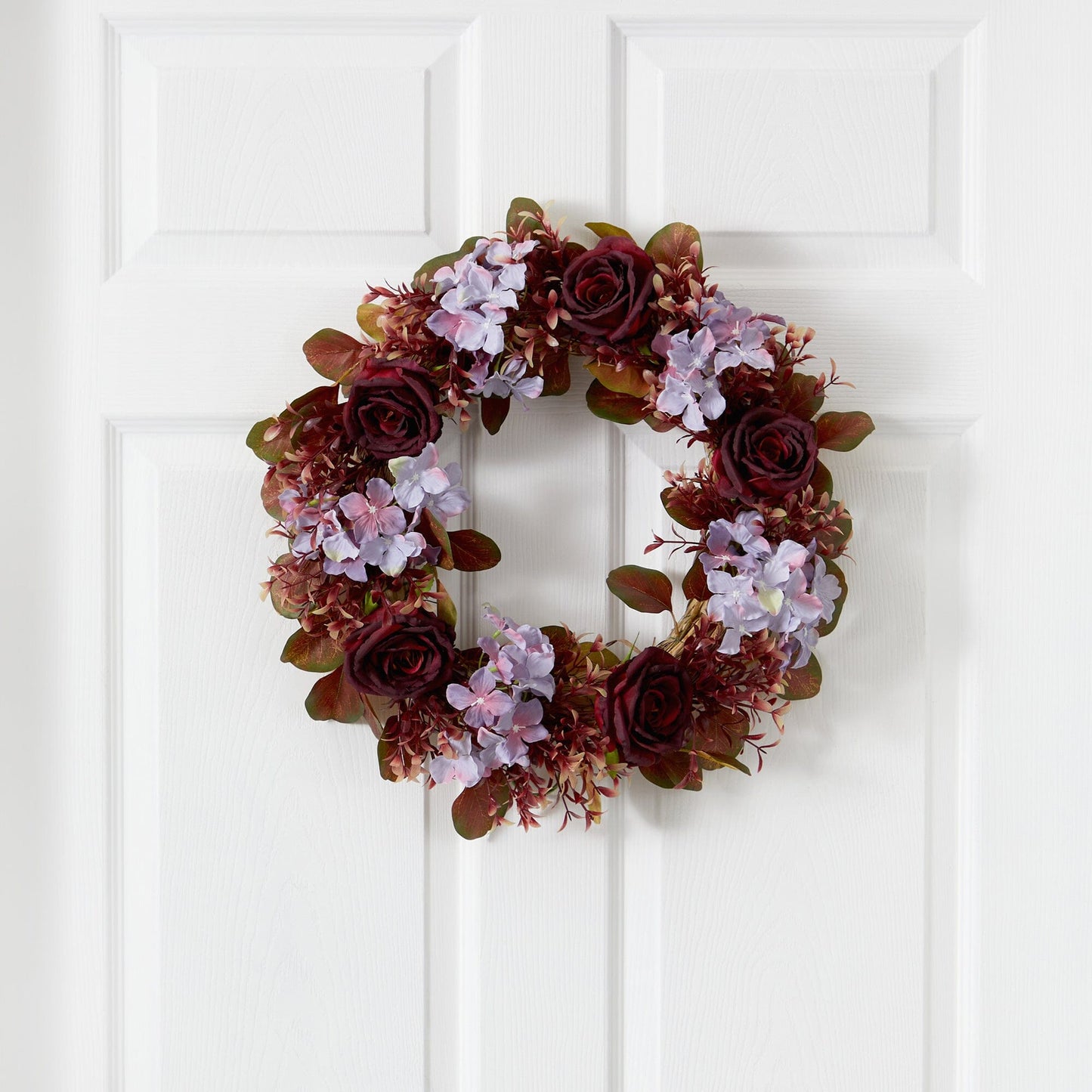 22” Fall Hydrangea and Rose Autumn Artificial Wreath