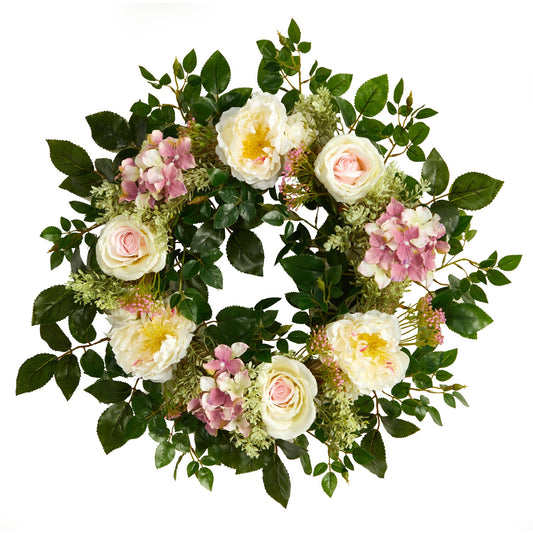 22” Mixed Rose and Hydrangea Artificial Wreath