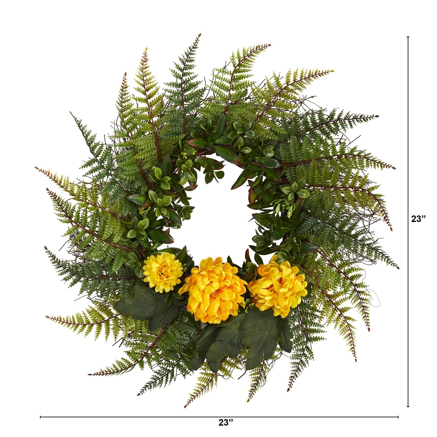 23” Assorted Fern and Chrysanthemum Artificial Wreath