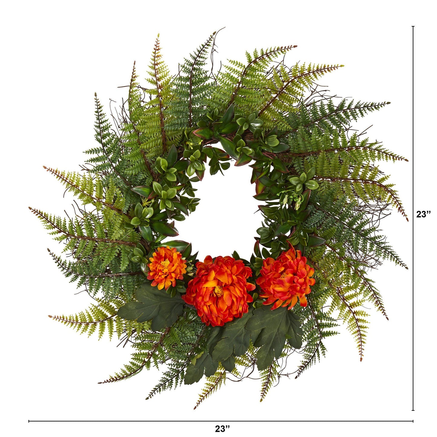 23” Assorted Fern and Chrysanthemum Artificial Wreath