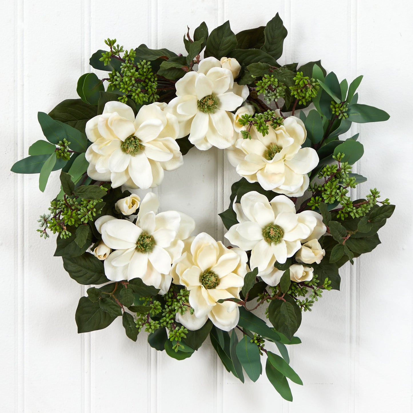 23” Magnolia, Eucalyptus and Berries Artificial Wreath