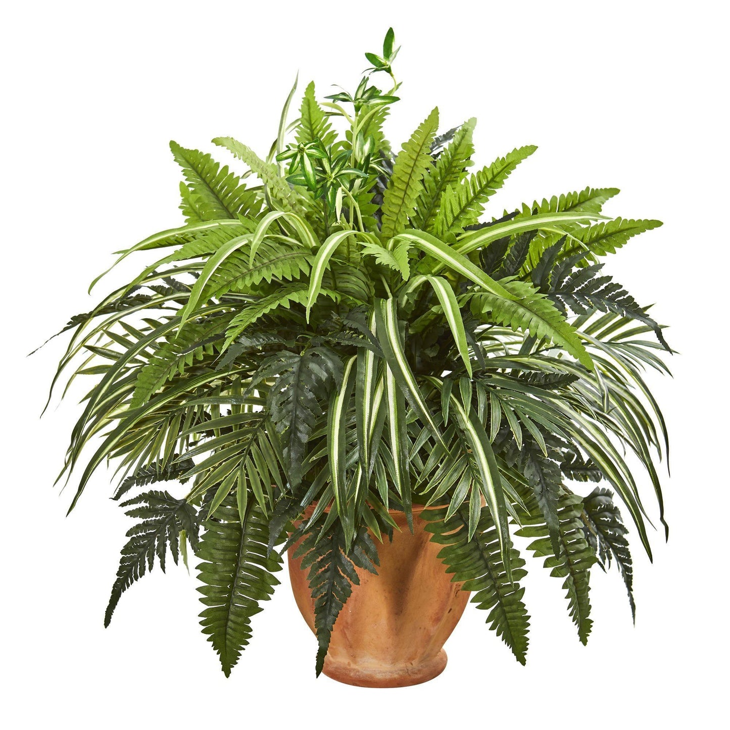 23” Mixed Greens and Fern Artificial Plant in  Terra Cotta Planter