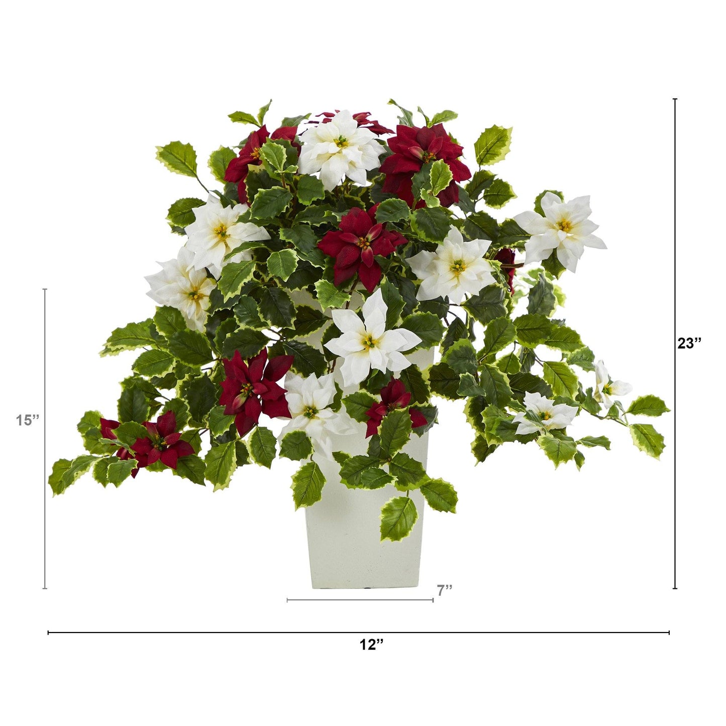 Plante artificielle de 23 po, poinsettia et houx panaché, dans une jardinière décorative (Real Touch)