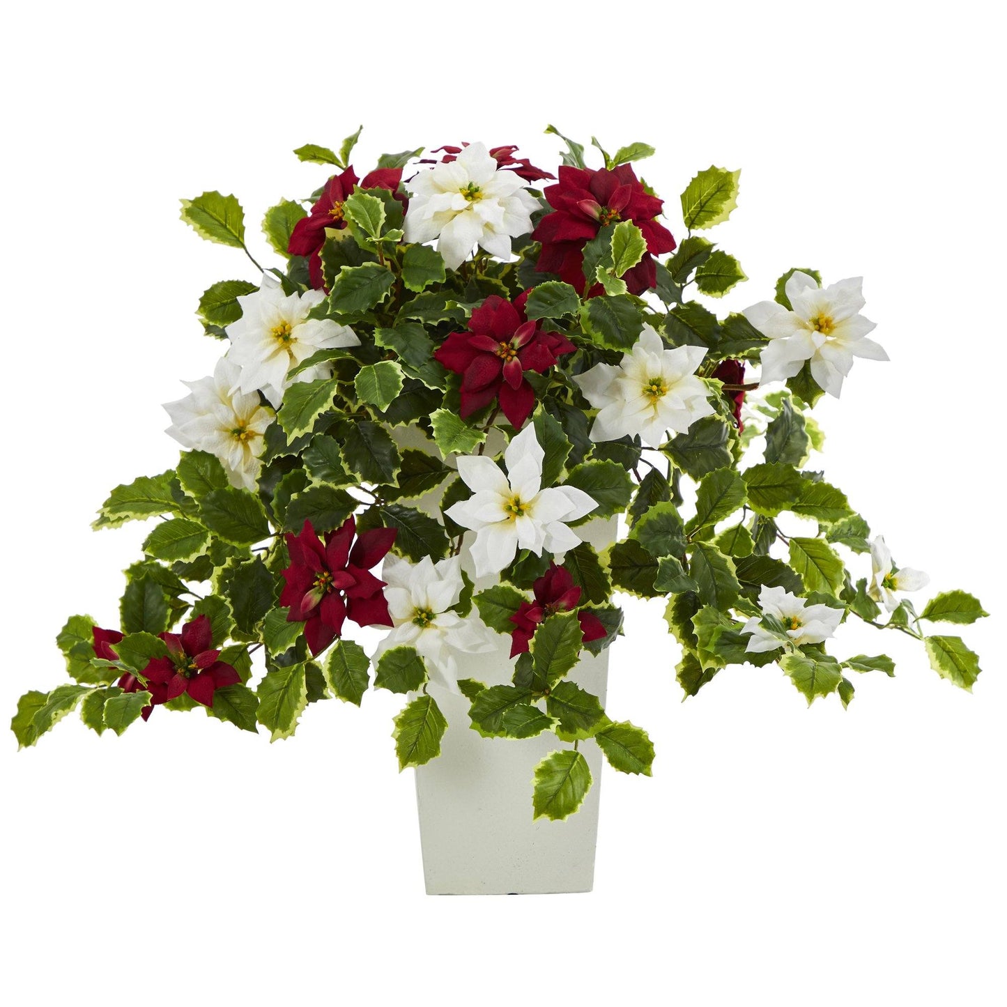 Plante artificielle de 23 po, poinsettia et houx panaché, dans une jardinière décorative (Real Touch)