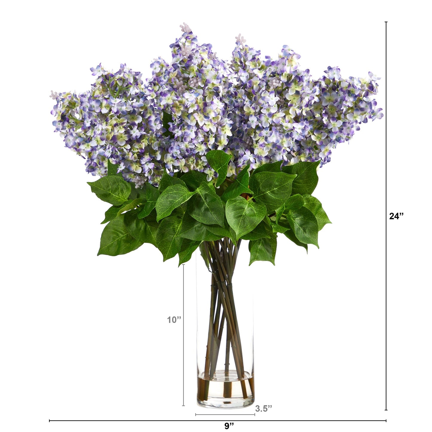 Arreglo de lilas artificiales de 24" con jarrón de vidrio cilíndrico