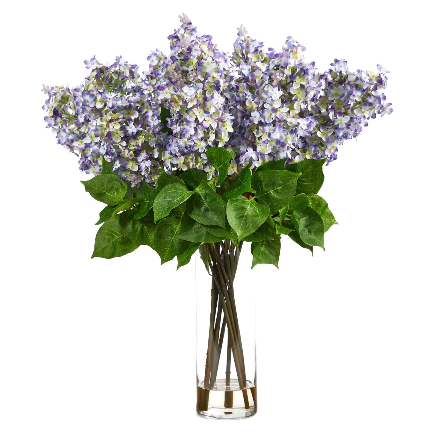 Arreglo de lilas artificiales de 24" con jarrón de vidrio cilíndrico