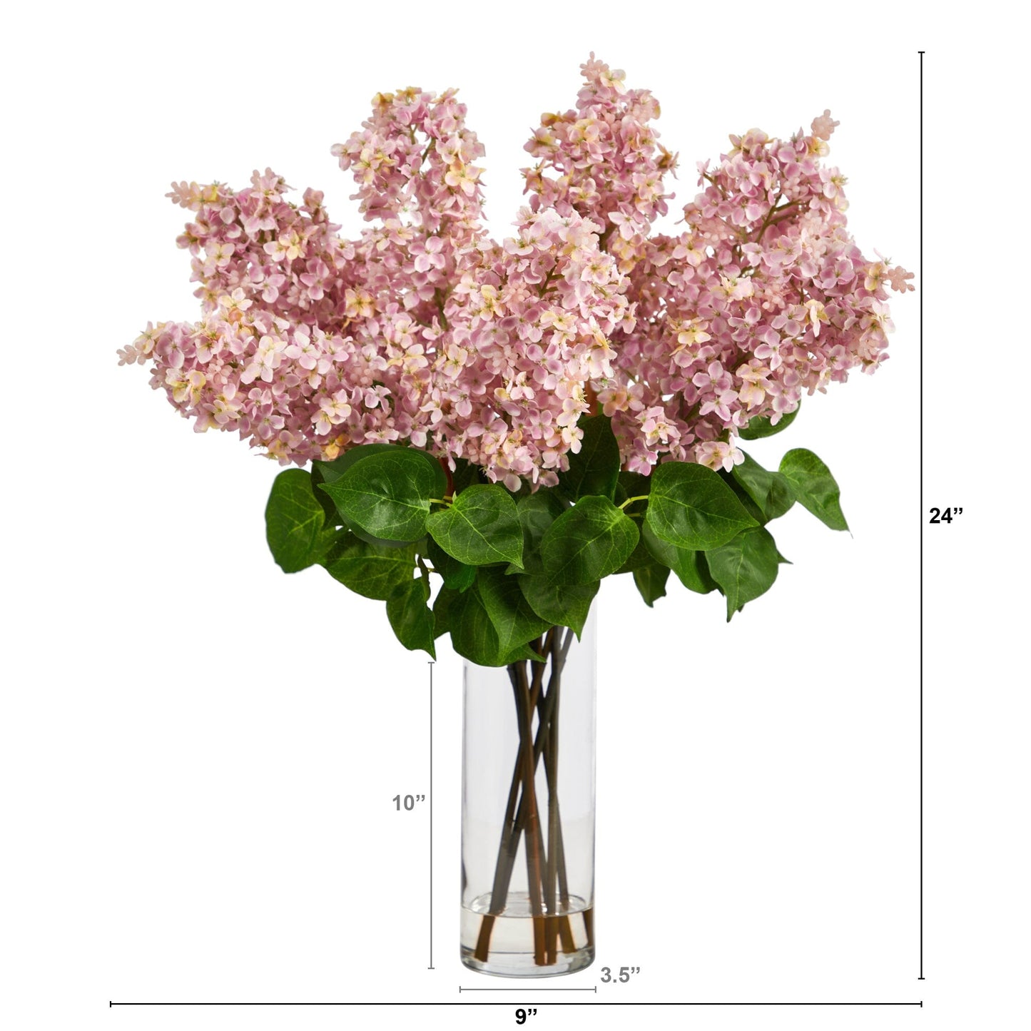 Arreglo de lilas artificiales de 24" con jarrón de vidrio cilíndrico