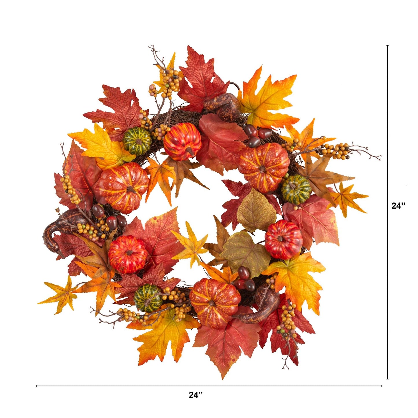 Couronne d'automne artificielle de 24 po avec citrouilles et baies