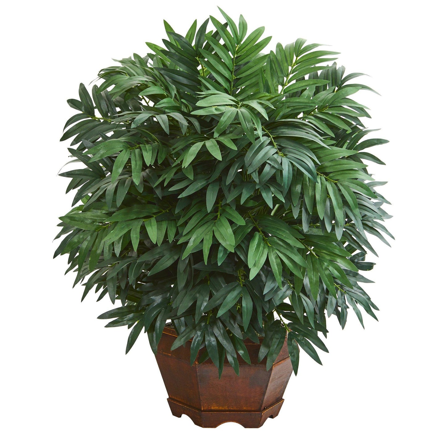 Planta artificial de palma de bambú de 24” en macetero decorativo