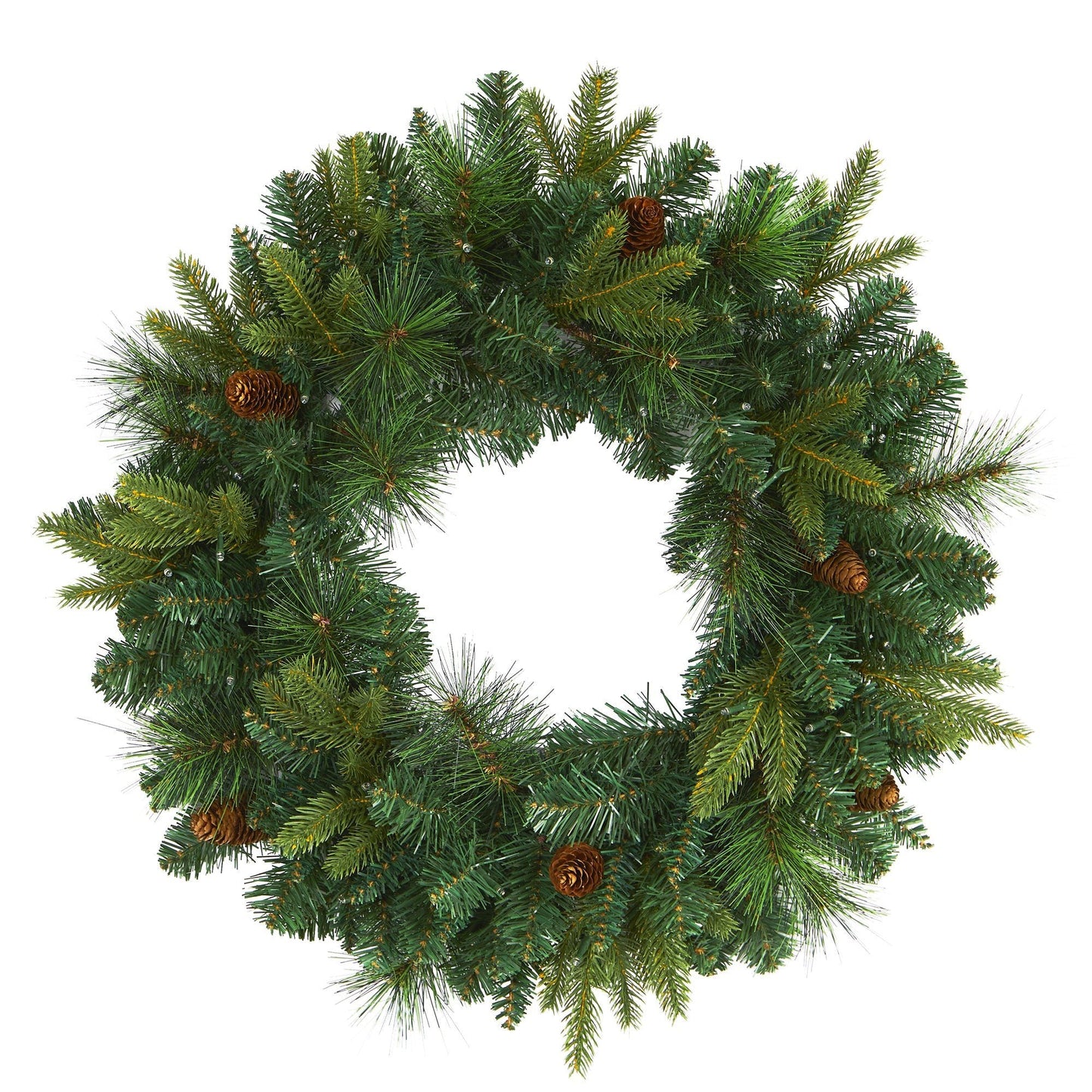24” Mixed Pine Artificial Christmas Wreath with 35 Clear LED Lights and Pinecones - Nearly Natural