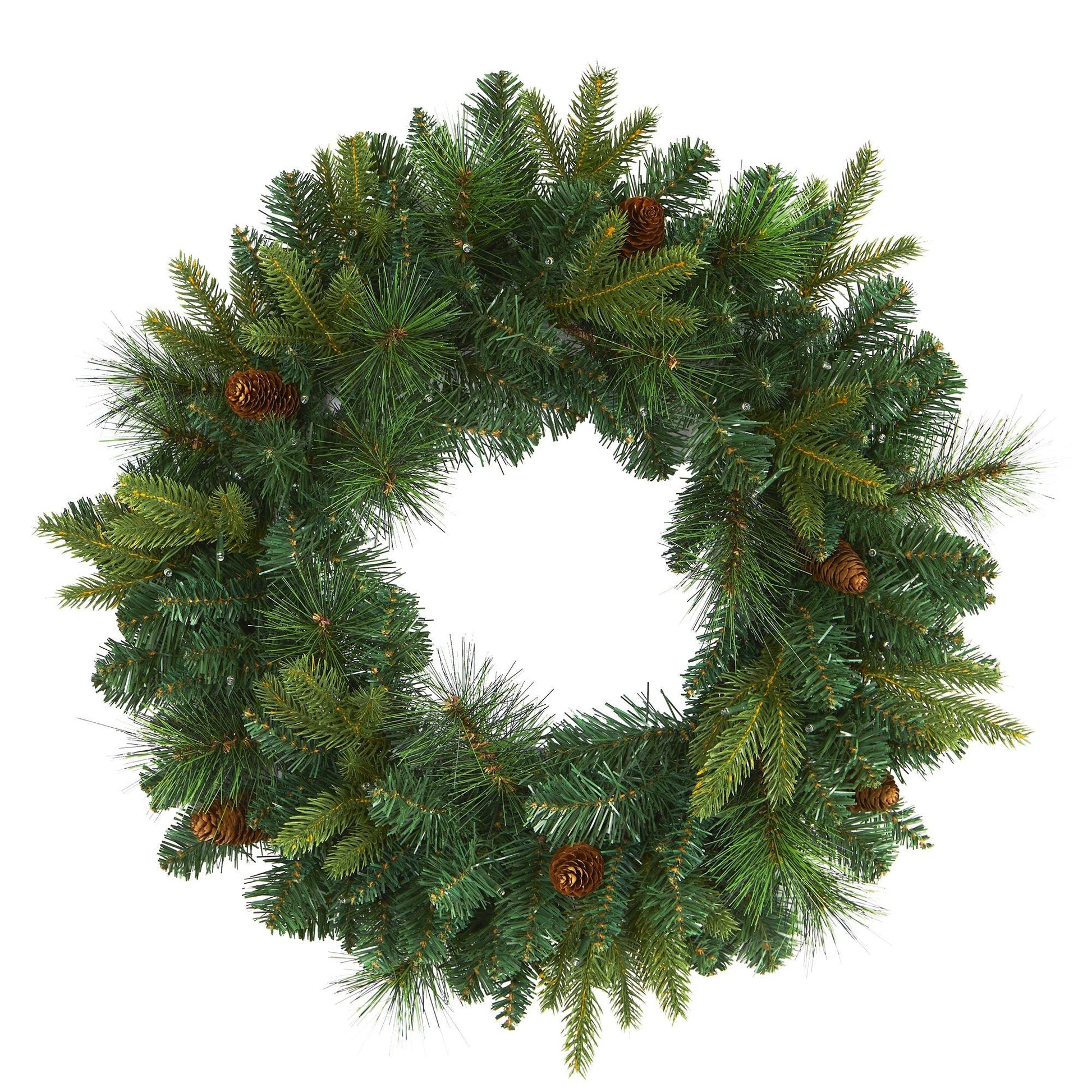 24” Mixed Pine Artificial Christmas Wreath with 35 Clear LED Lights and Pinecones - Nearly Natural